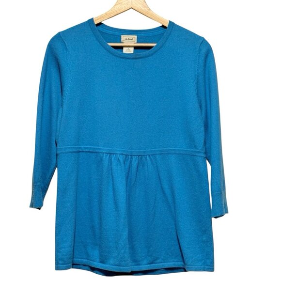 LL Bean Angora Blend ¾ Sleeve Blue Peplum Babydoll Sweater Womens Size Medium - Picture 2 of 8